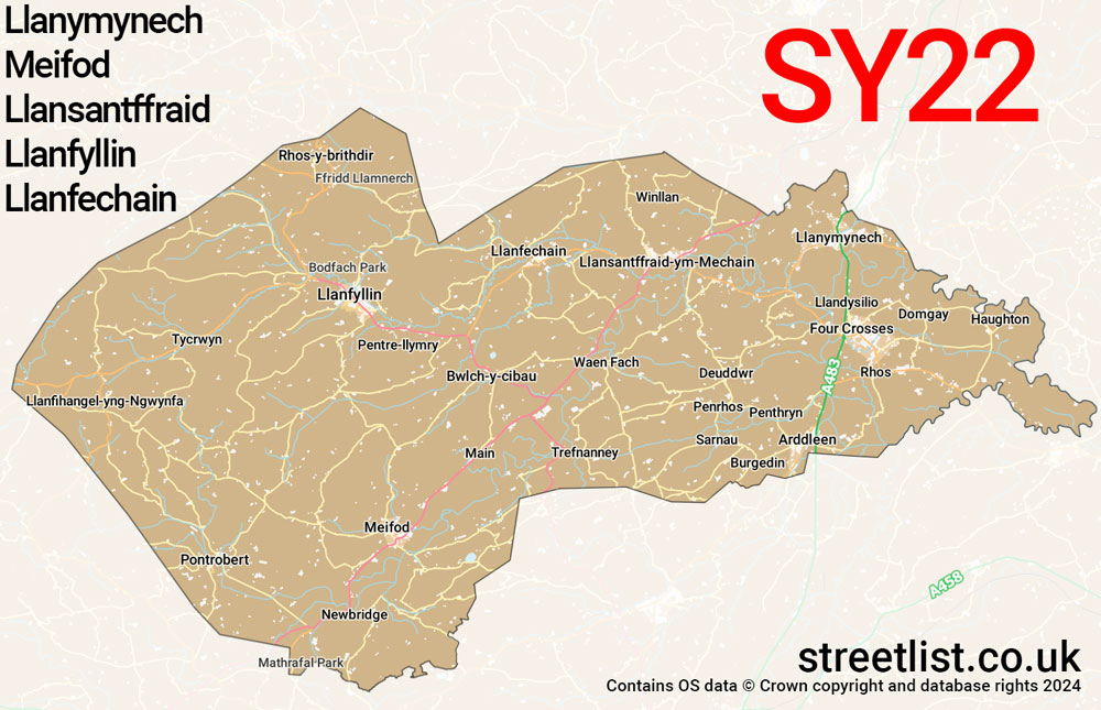 Map of the SY22 postcode