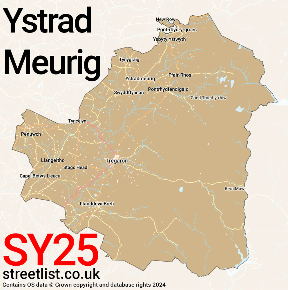 Map of the SY25 postcode