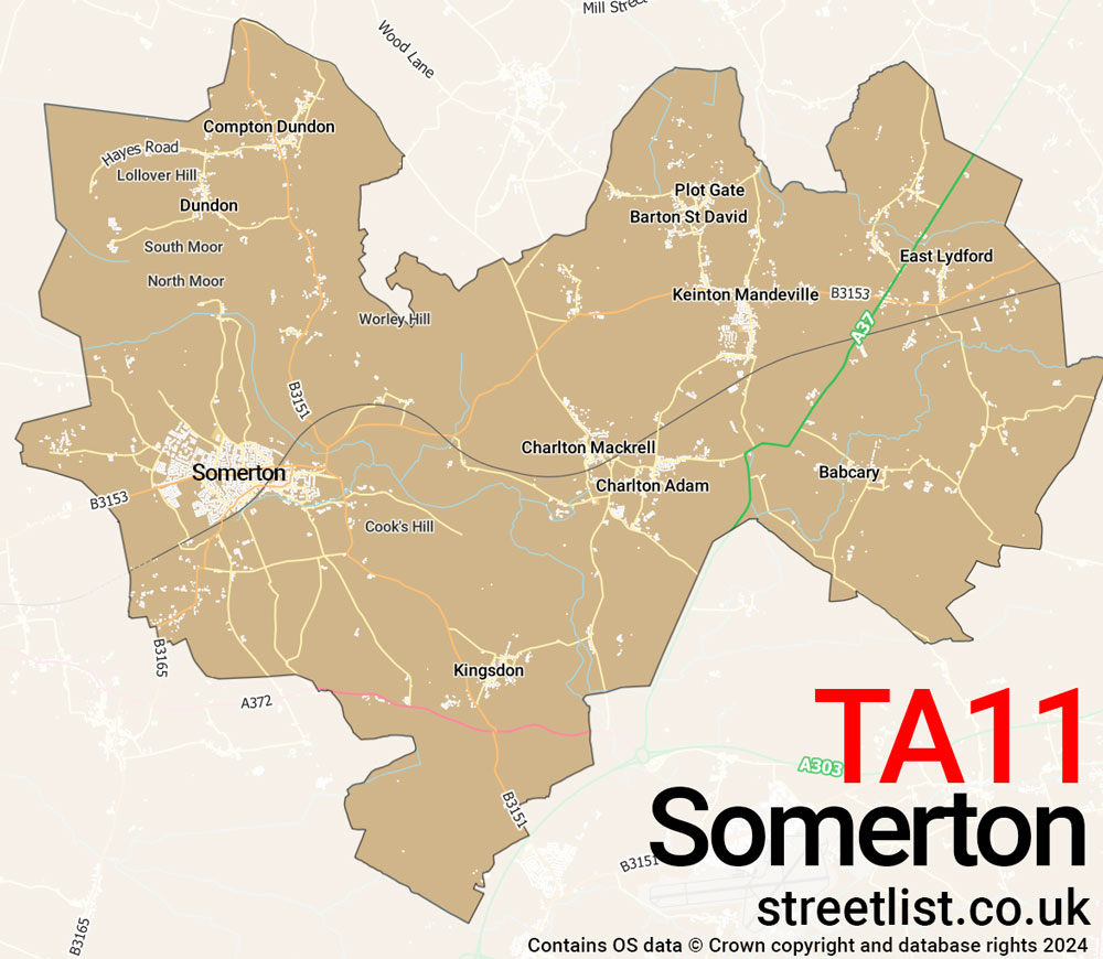 Map of the TA11 postcode