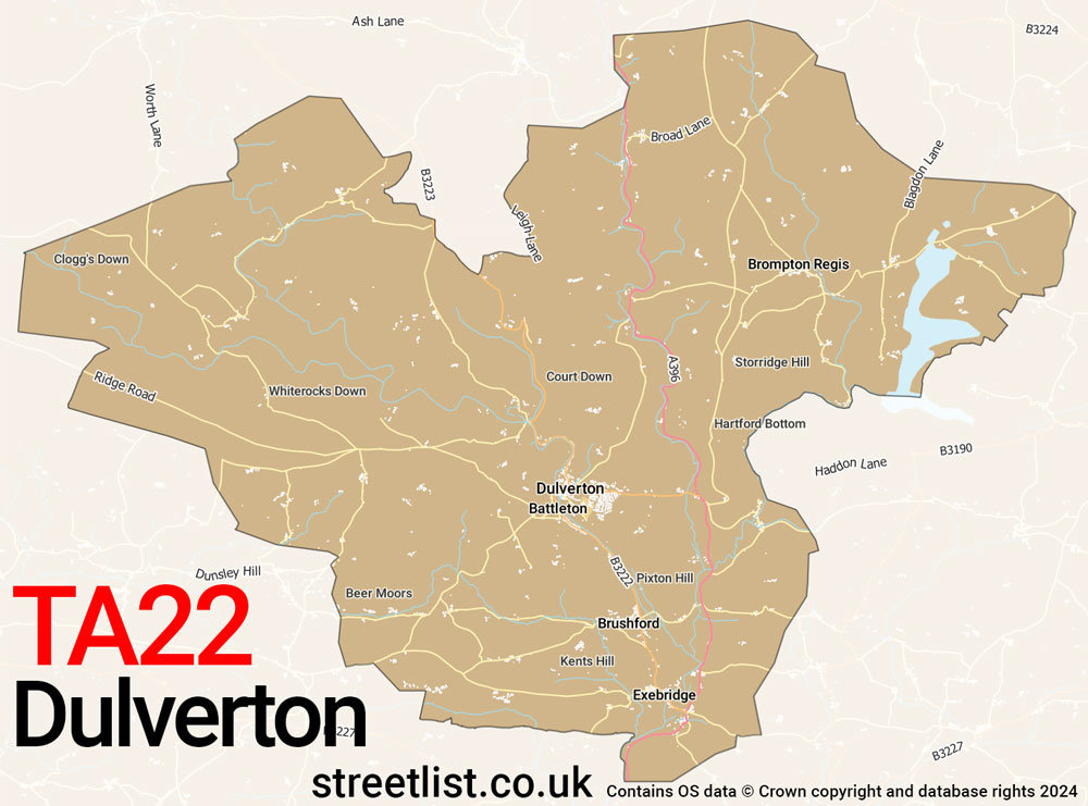 Map of the TA22 postcode