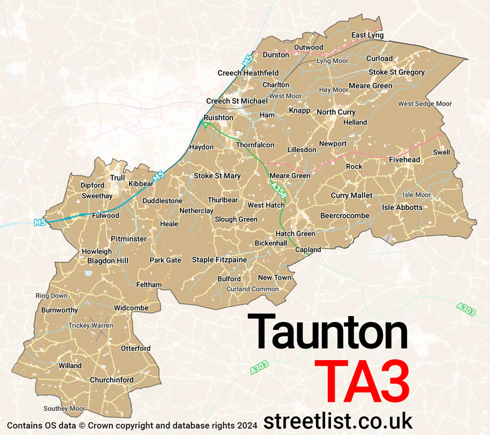 Map of the TA3 postcode