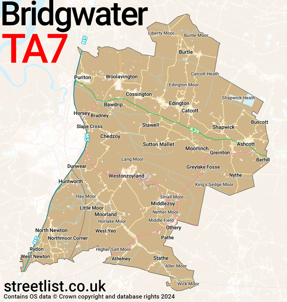 Map of the TA7 postcode