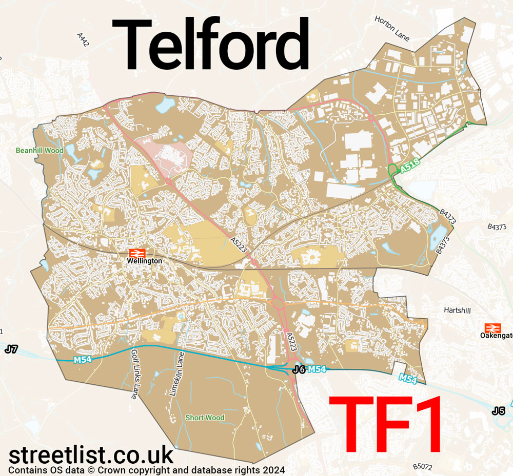 Map of the TF1 postcode