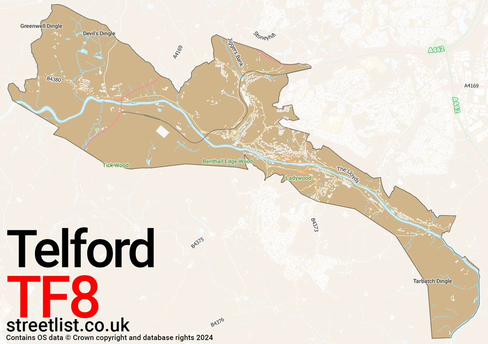 Map of the TF8 postcode