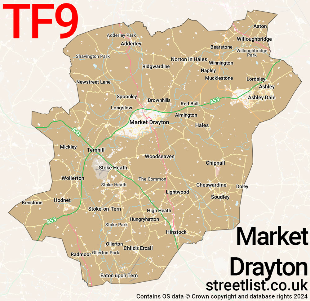 Map of the TF9 postcode