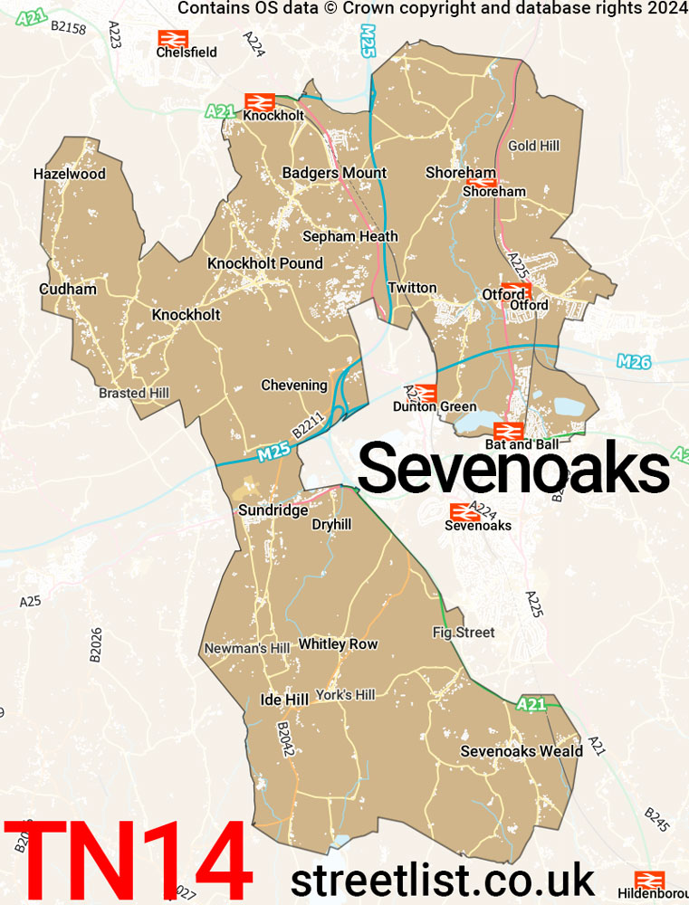 Map of the TN14 postcode