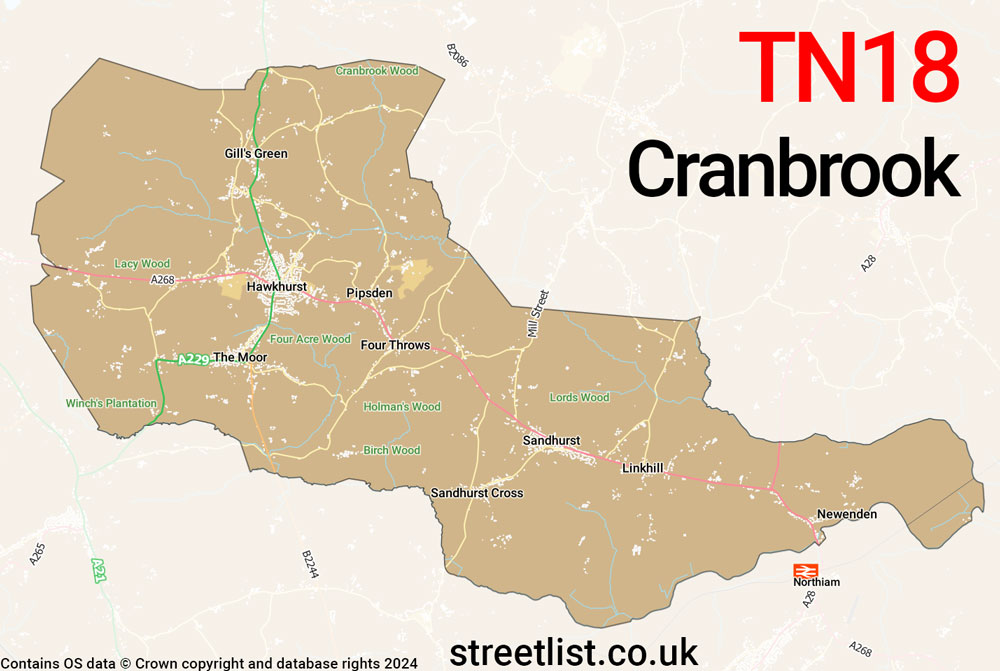 Map of the TN18 postcode