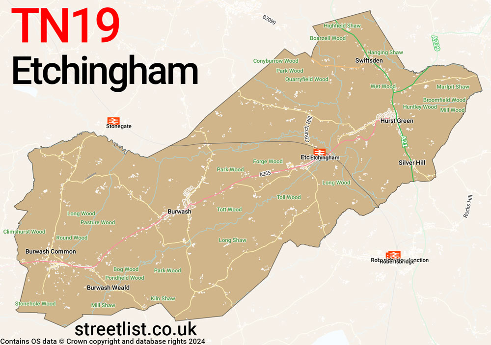 Map of the TN19 postcode