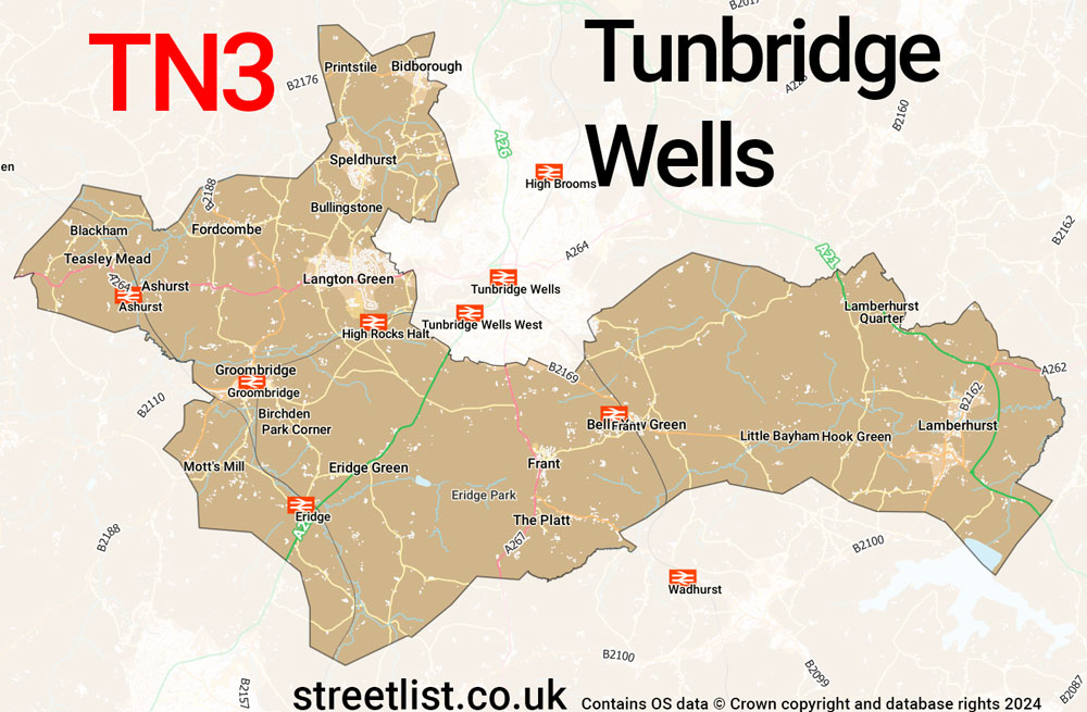 Map of the TN3 postcode