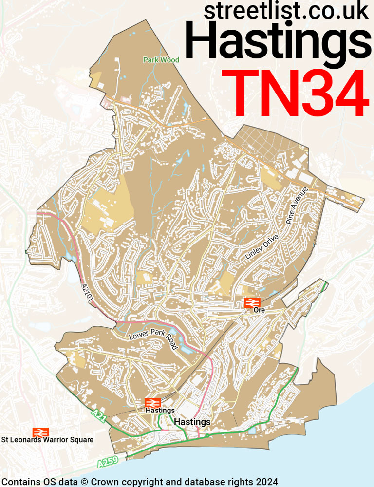 Map of the TN34 postcode