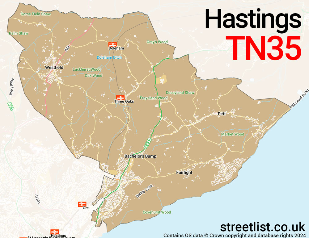 Map of the TN35 postcode