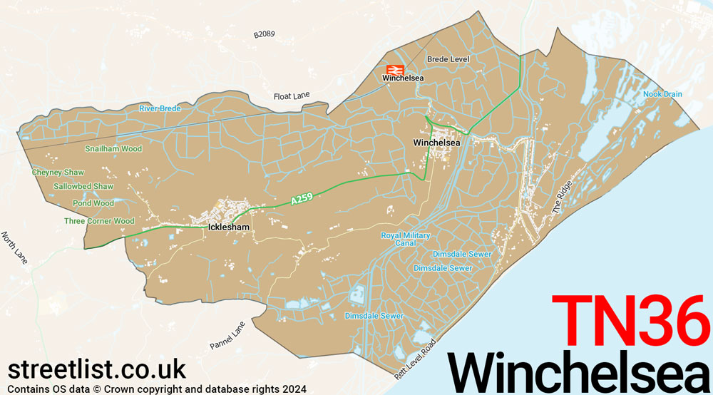 Map of the TN36 postcode