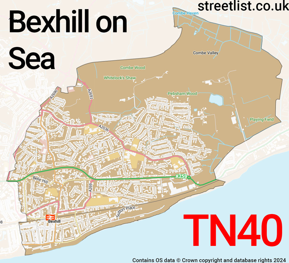 Map of the TN40 postcode