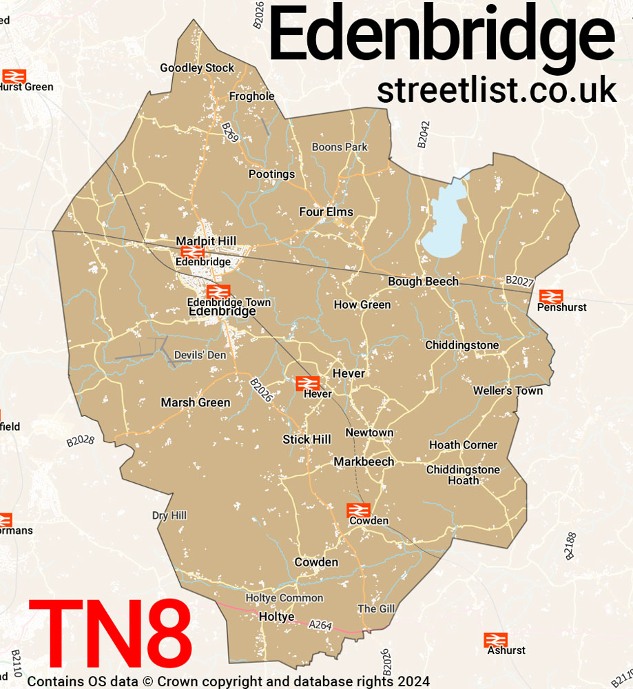 Map of the TN8 postcode