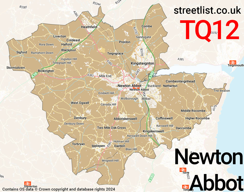 Map of the TQ12 postcode