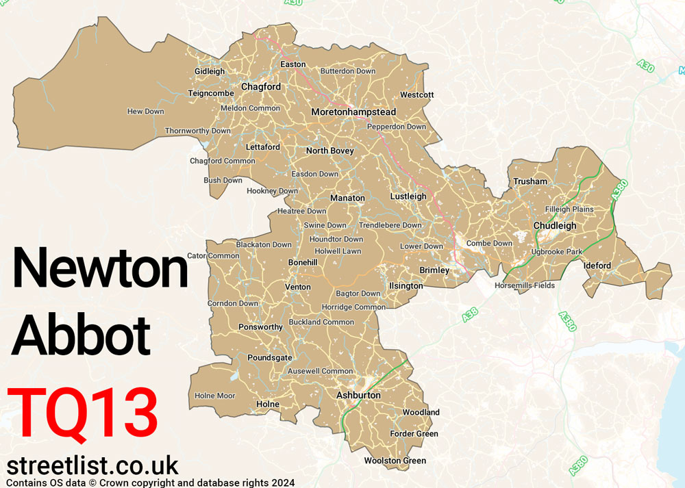 Map of the TQ13 postcode