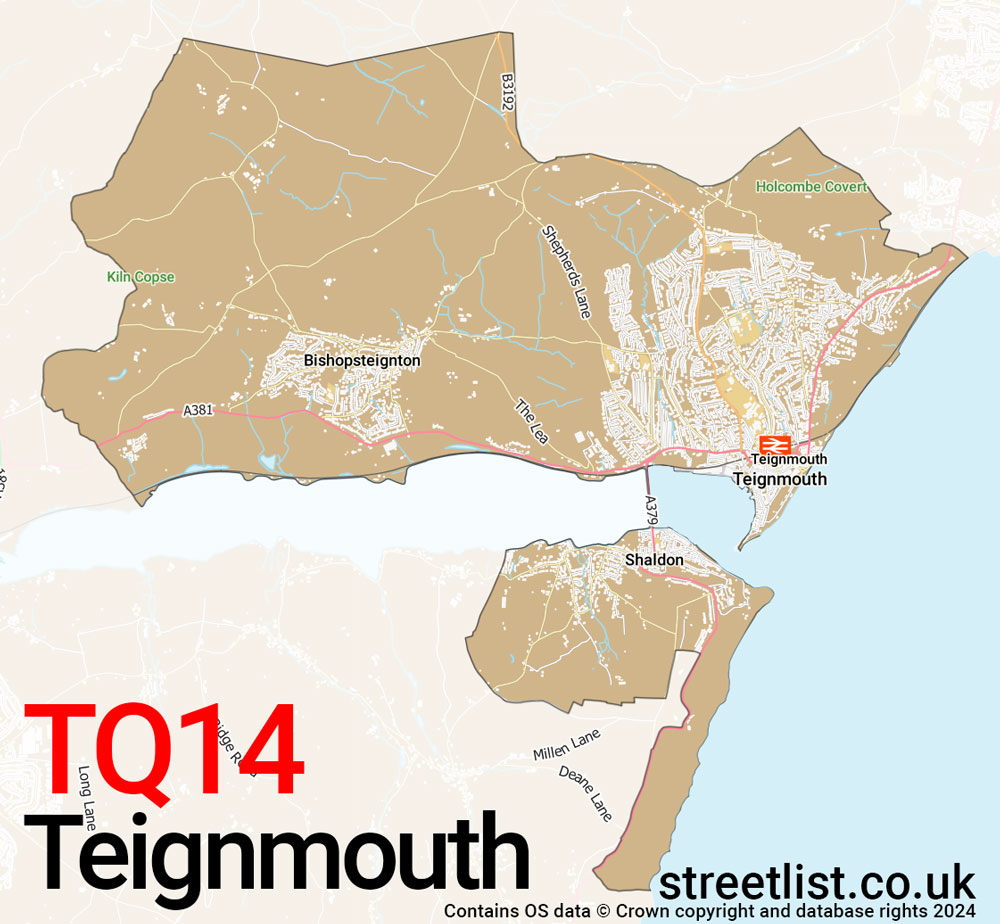 Map of the TQ14 postcode