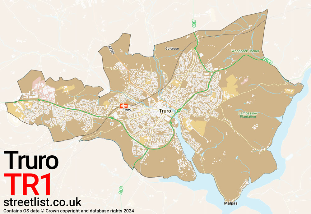 Map of the TR1 postcode