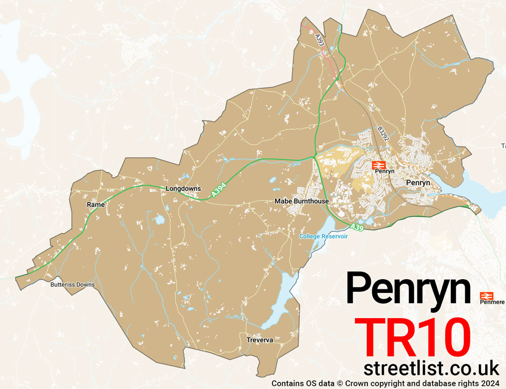 Map of the TR10 postcode