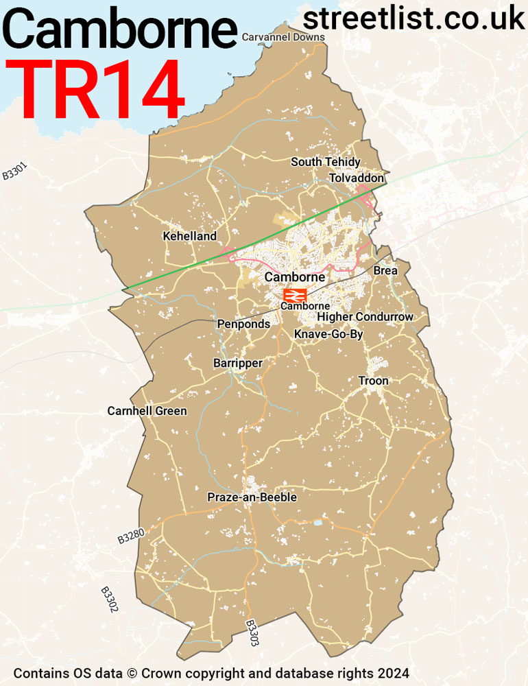 Map of the TR14 postcode