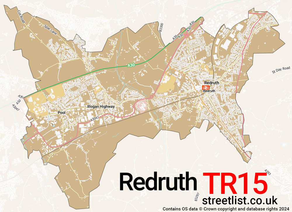 Map of the TR15 postcode