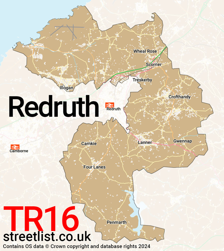 Map of the TR16 postcode