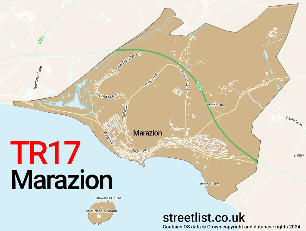 Map of the TR17 postcode