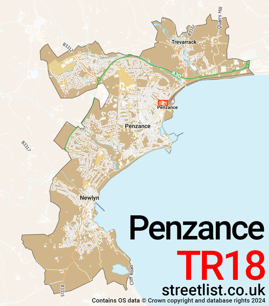 Map of the TR18 postcode