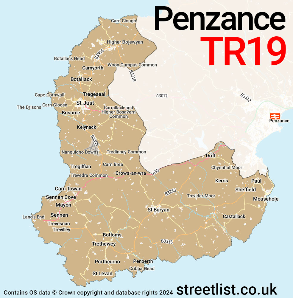 Map of the TR19 postcode