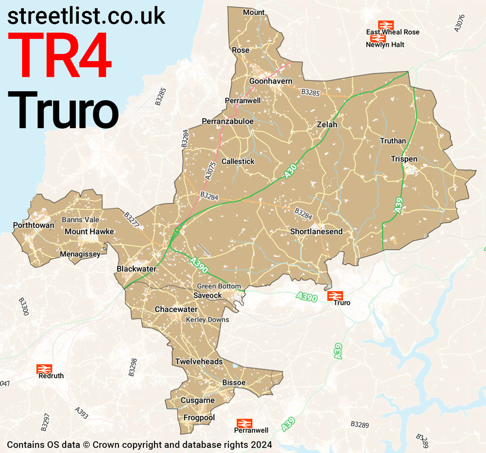 Map of the TR4 postcode