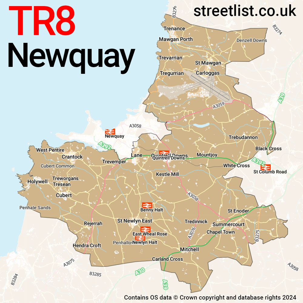 Map of the TR8 postcode