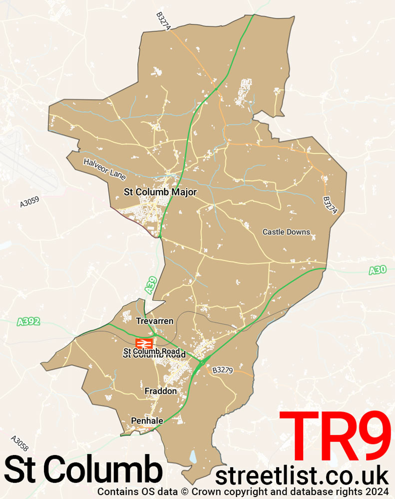 Map of the TR9 postcode