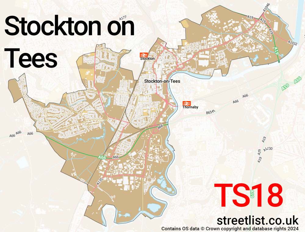 Map of the TS18 postcode