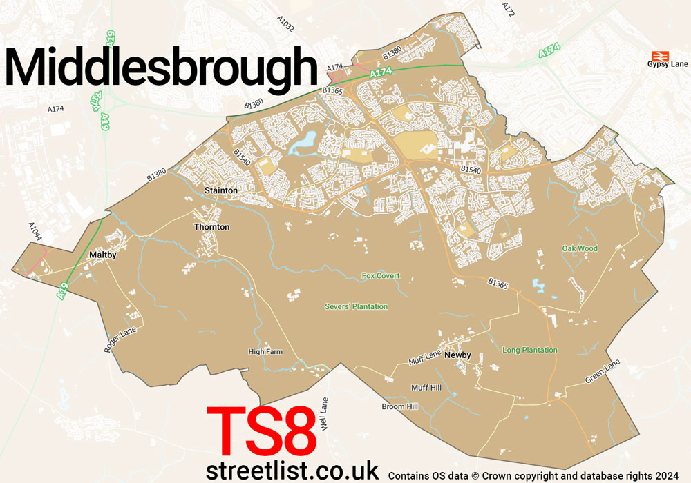 Map of the TS8 postcode