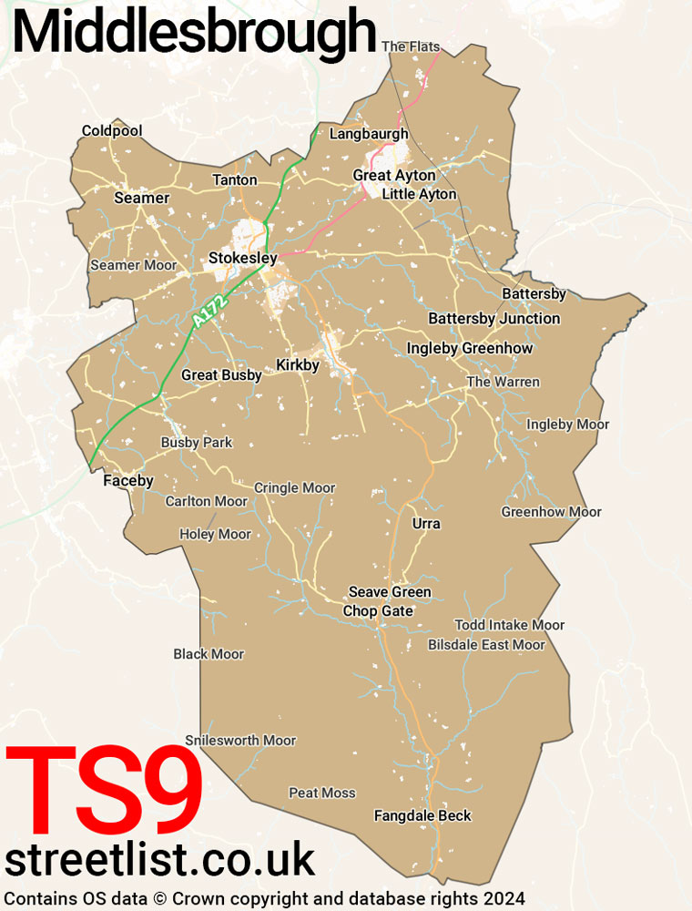 Map of the TS9 postcode