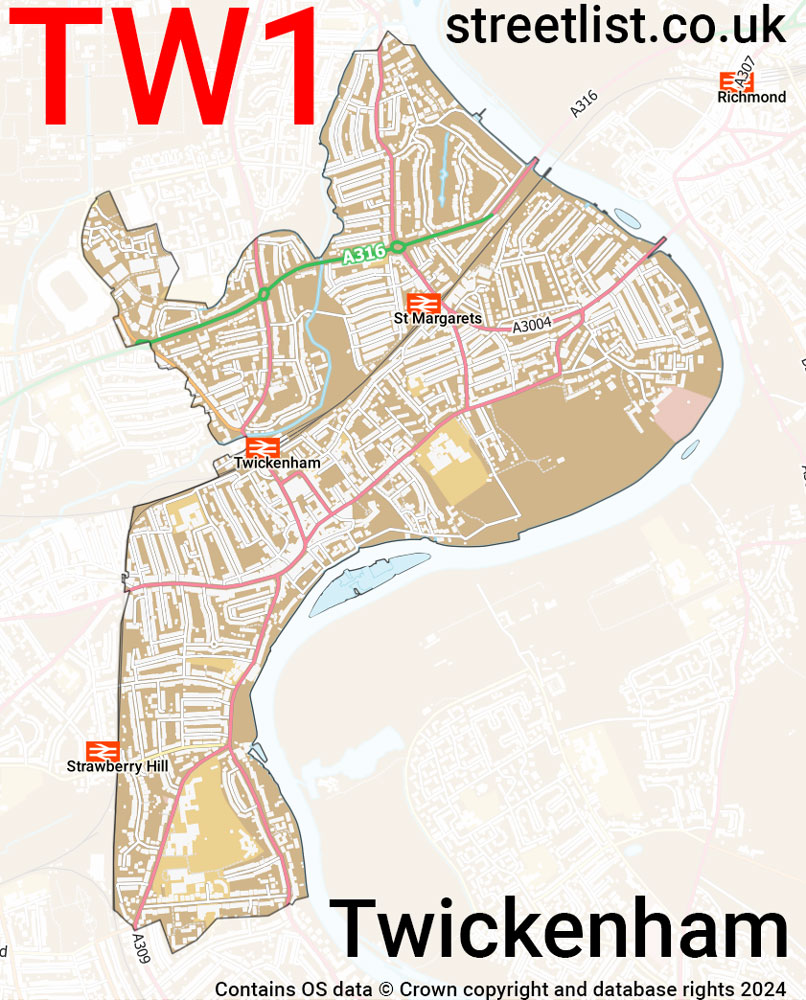 Map of the TW1 postcode