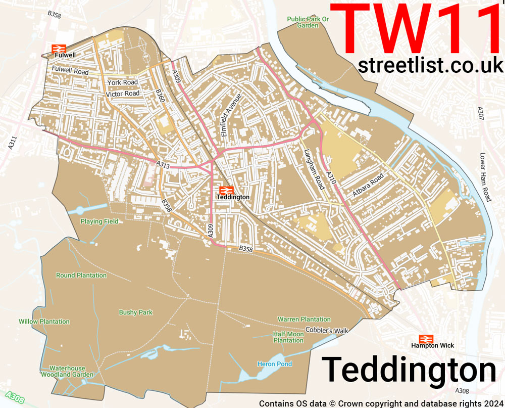 Map of the TW11 postcode