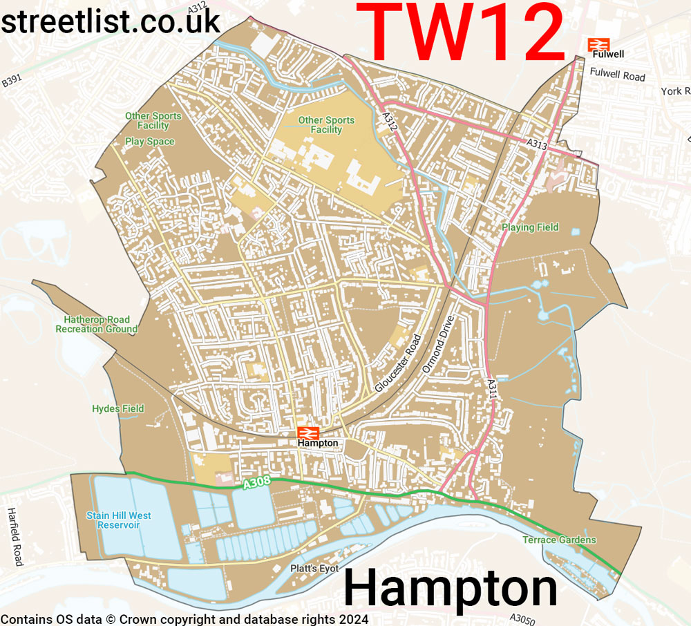 Map of the TW12 postcode