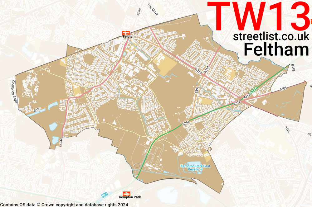 Map of the TW13 postcode