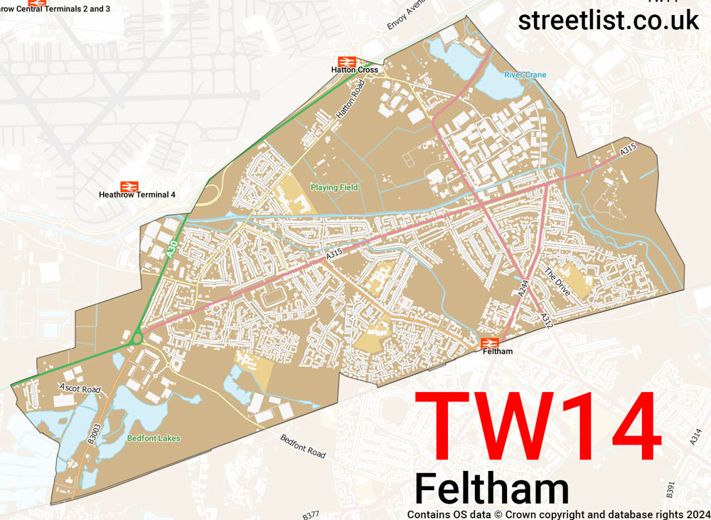 Map of the TW14 postcode