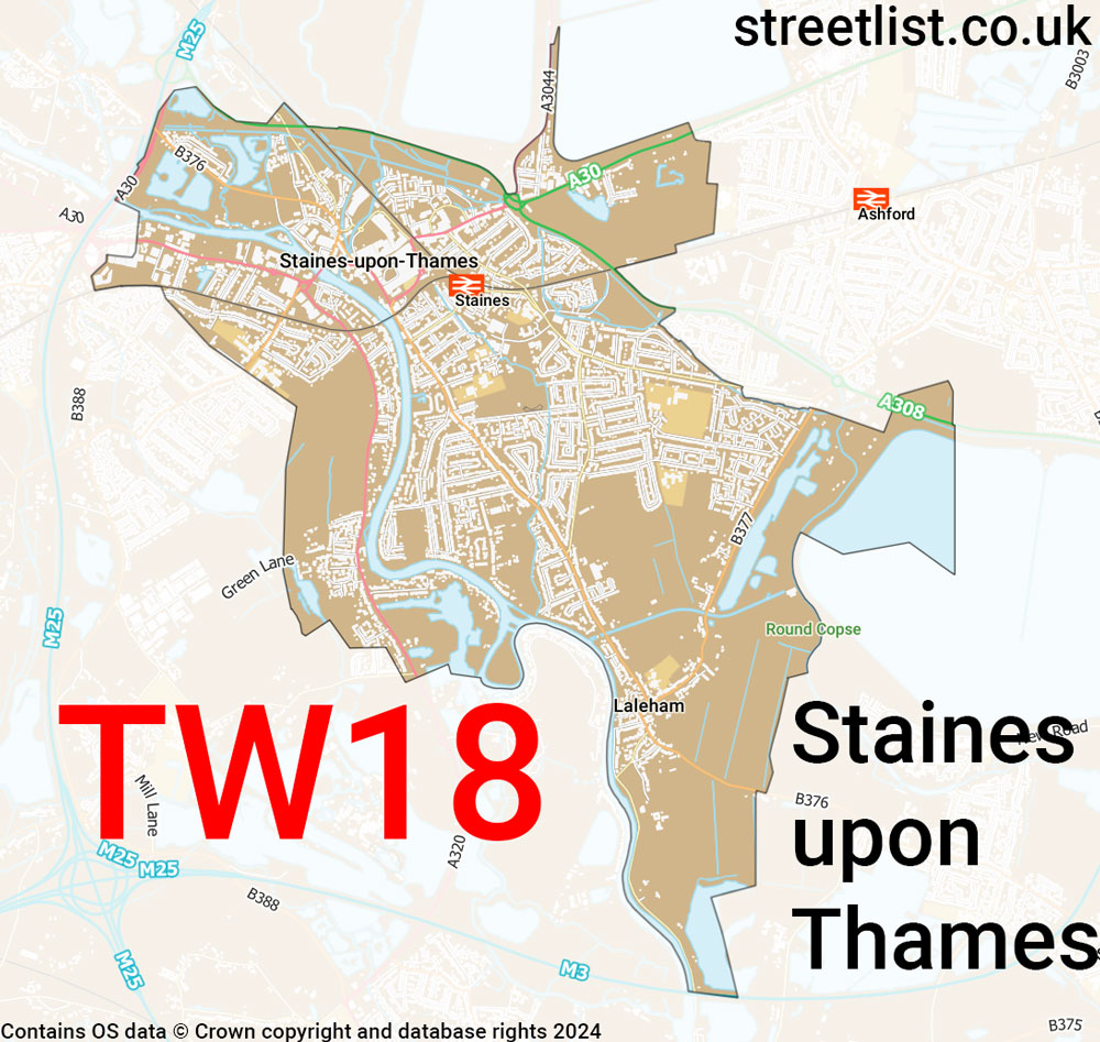 Map of the TW18 postcode