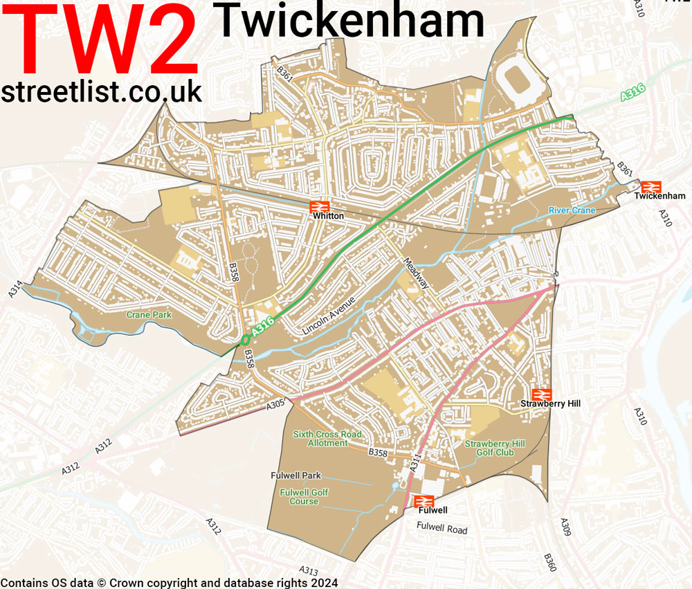 Map of the TW2 postcode