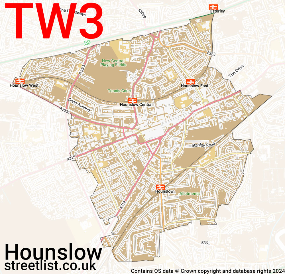 Map of the TW3 postcode