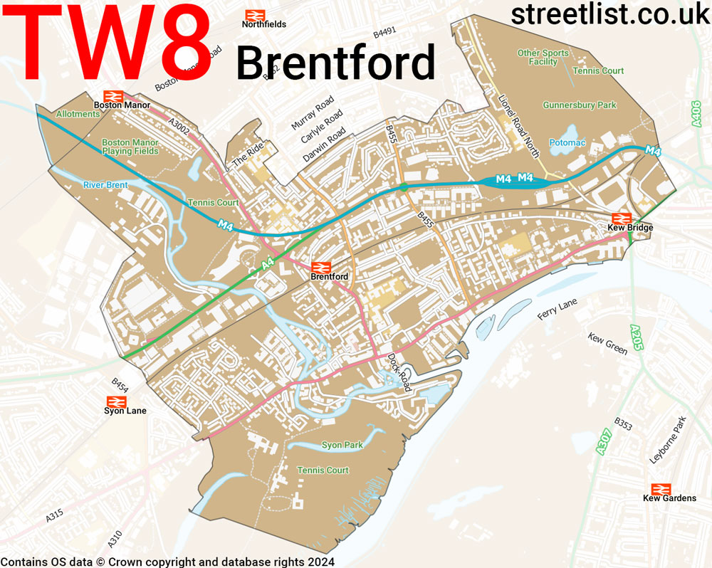 Map of the TW8 postcode