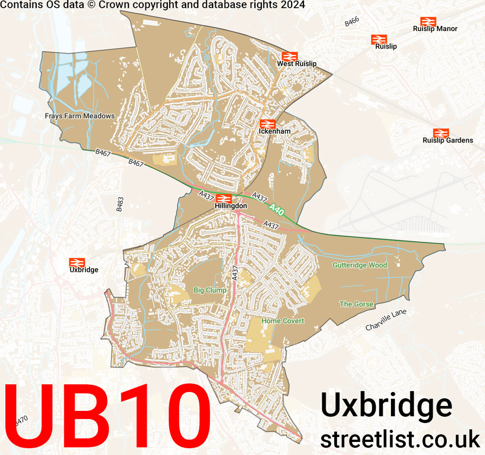 Map of the UB10 postcode