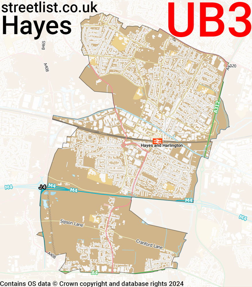 Map of the UB3 postcode