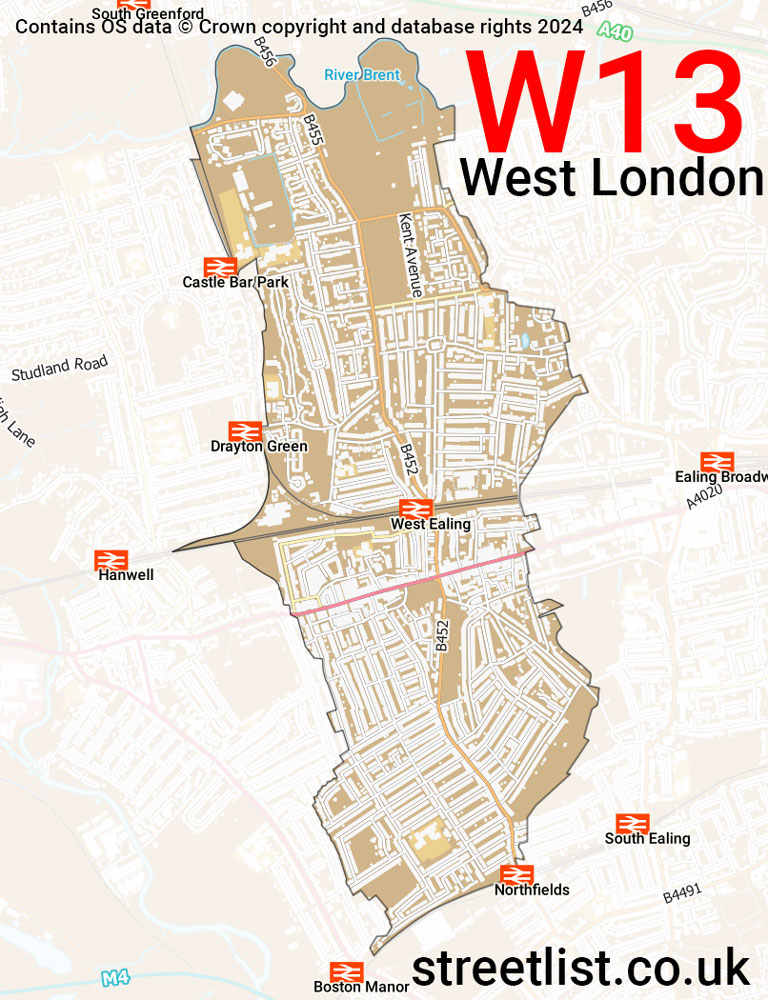 Map of the W13 postcode