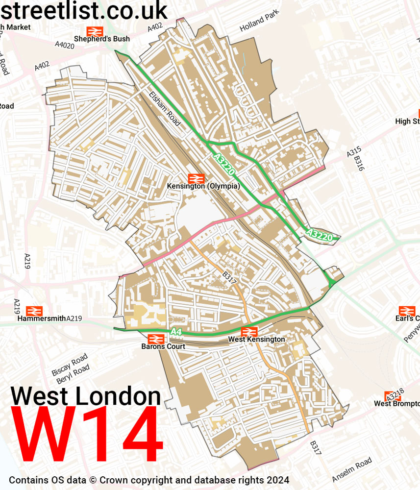 Map of the W14 postcode