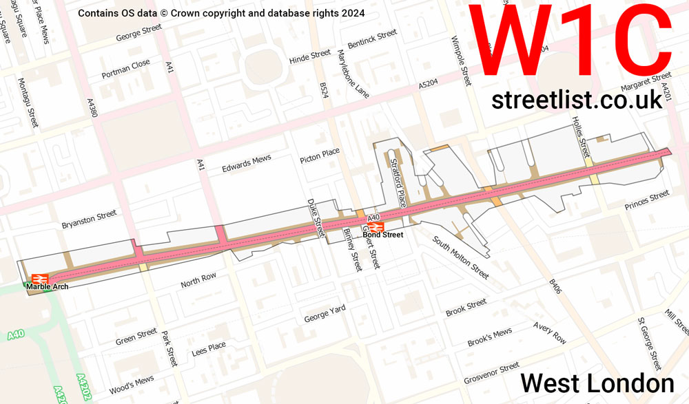 Map of the W1C postcode