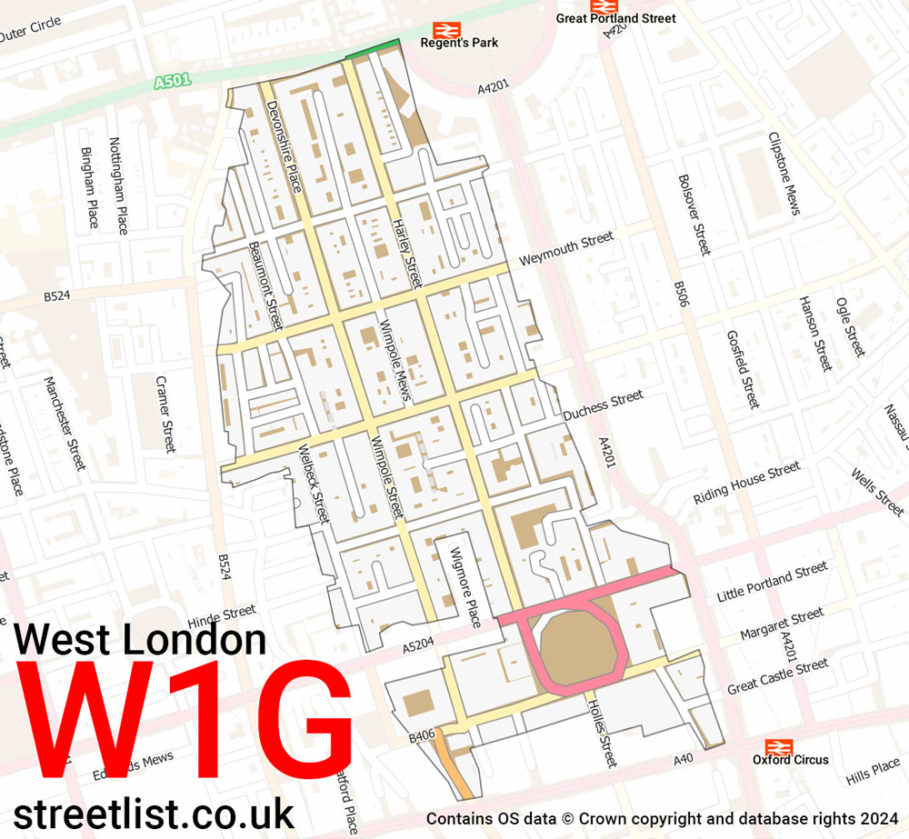 Map of the W1G postcode